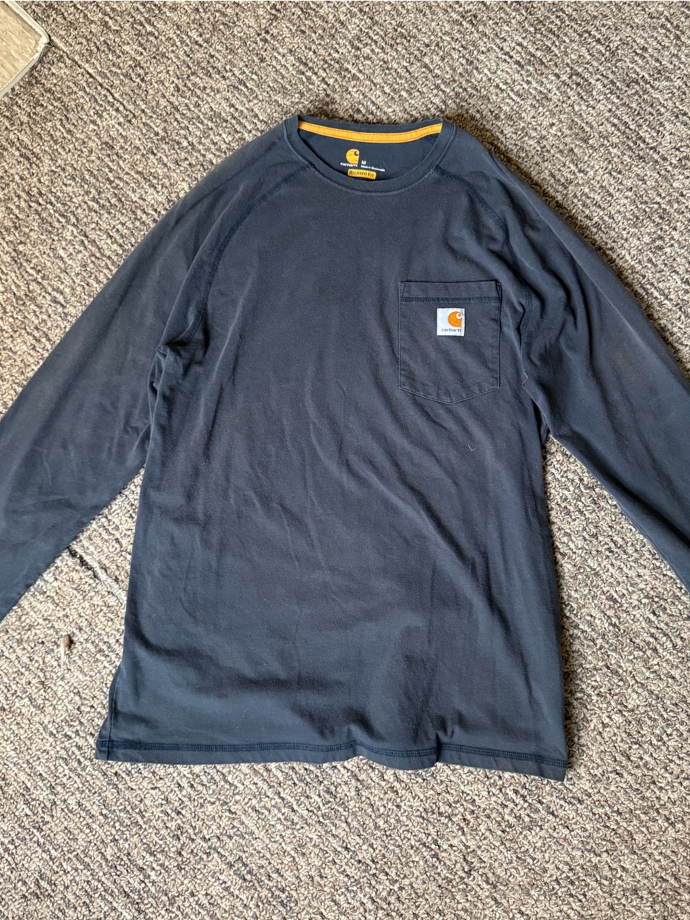 Carhartt Men’s Navy Crewneck Pocket Sweatshirt with Yellow Trim